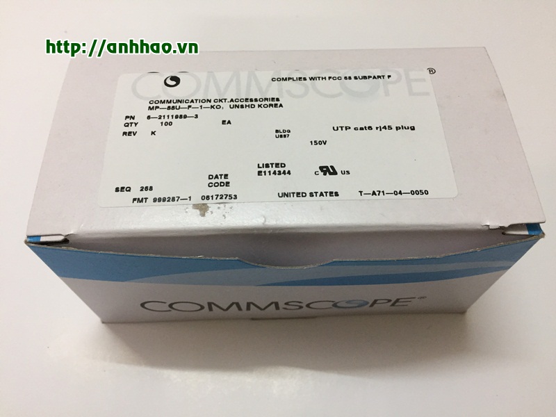 Hạt mạng cat6 RJ45 Commscope/ AMP loại 1 mảnh PN: 6-2111989-3